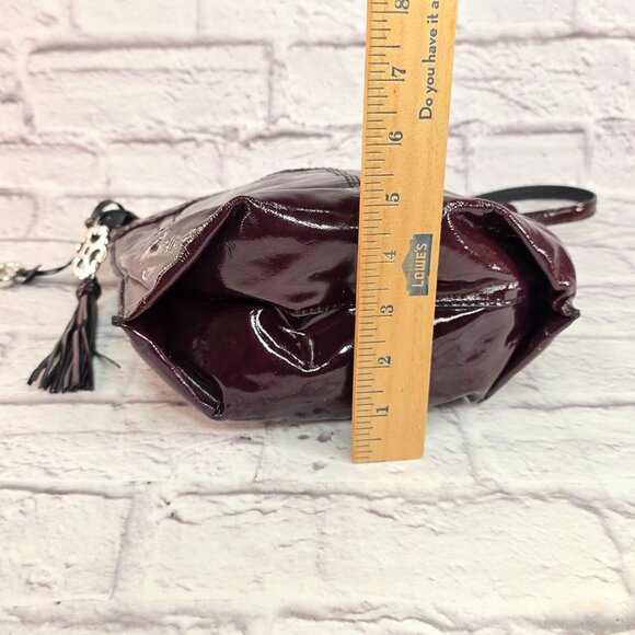 Brighton Women Tassel Shoulder Handbag Burgundy Black Cherry Patent Leather Zip - Picture 9 of 13